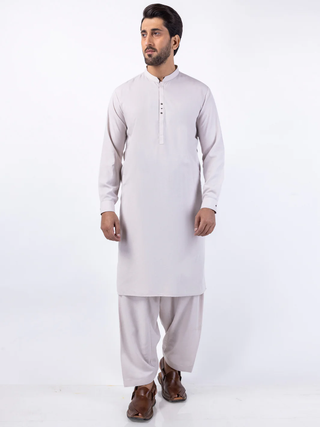 Light Beige Blended Kameez Shalwar - AL-KS-3061