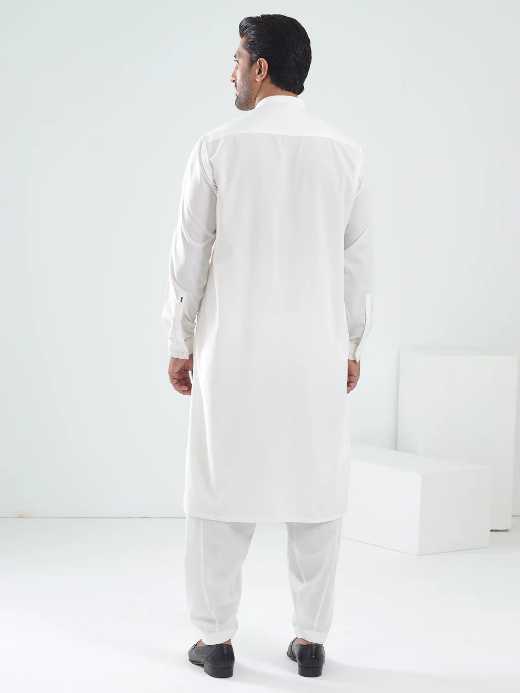 White Blended Kameez Shalwar - AL-KS-3075A - Image 3