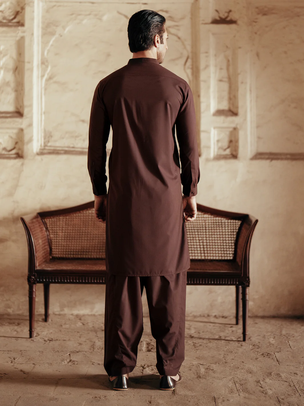 Dark Brown Blended Kameez Shalwar - AL-KS-3084 - Image 3