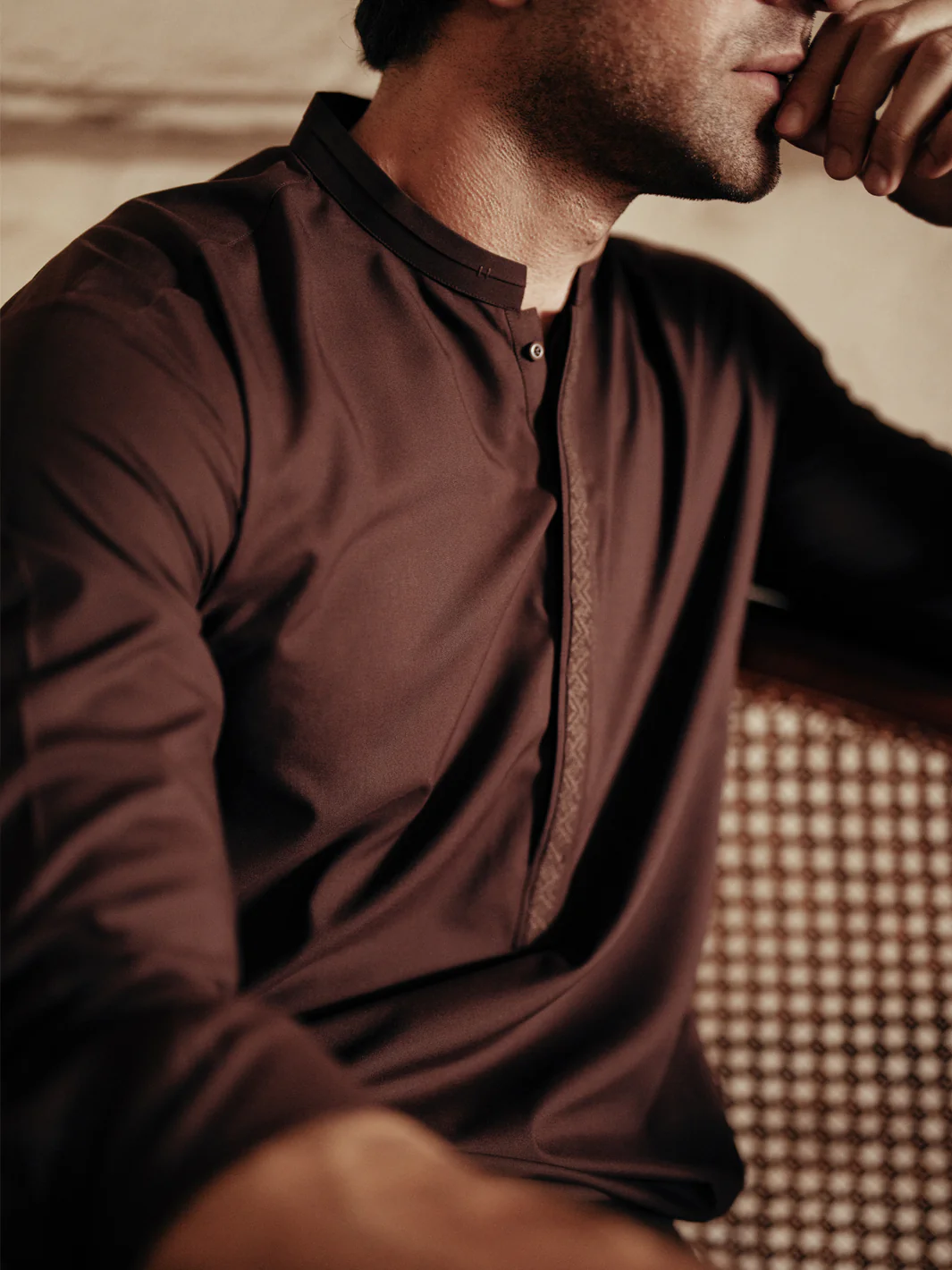 Dark Brown Blended Kameez Shalwar - AL-KS-3084 - Image 4