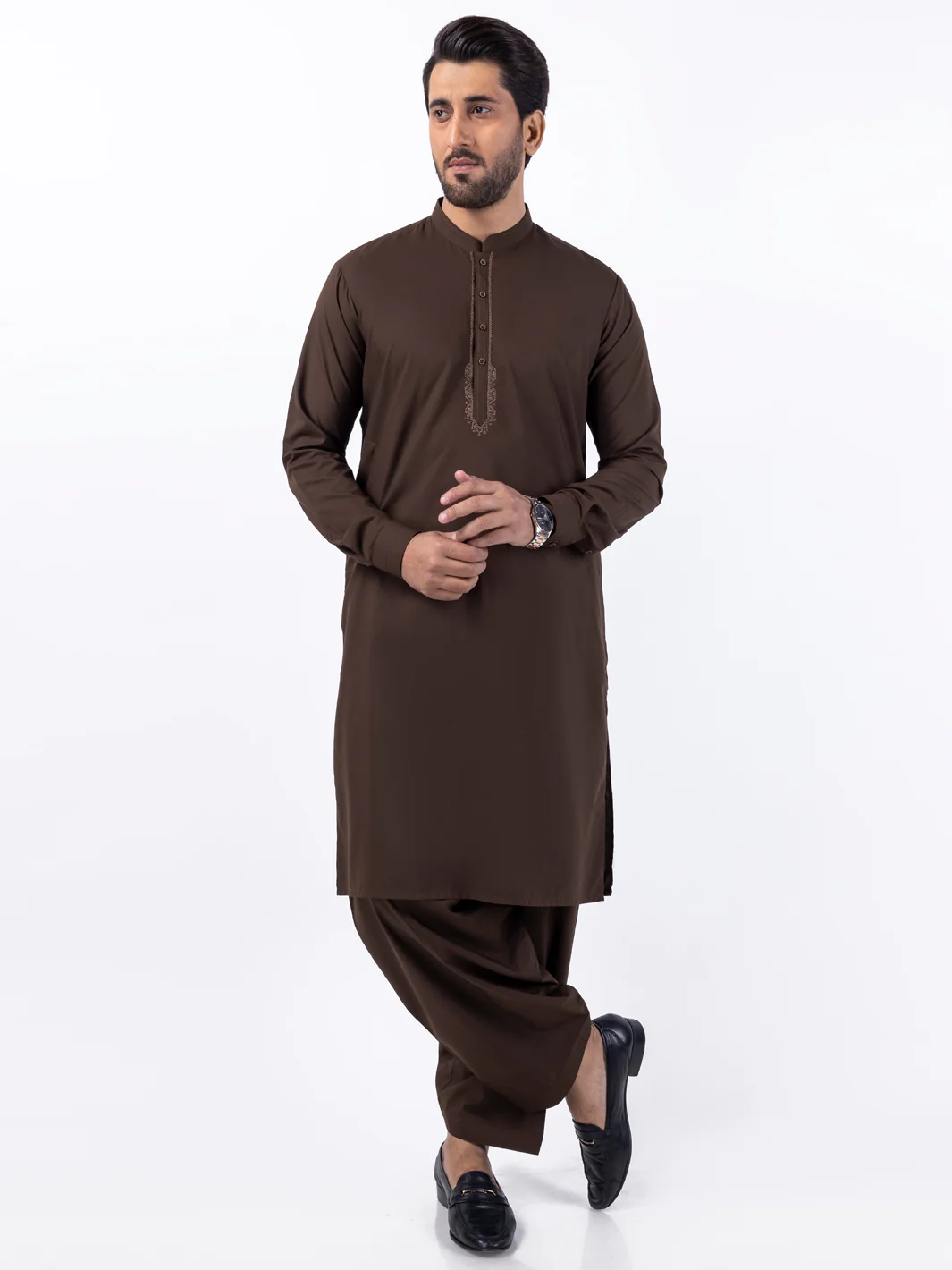 Brown Blended Kameez Shalwar - AL-KS-3087