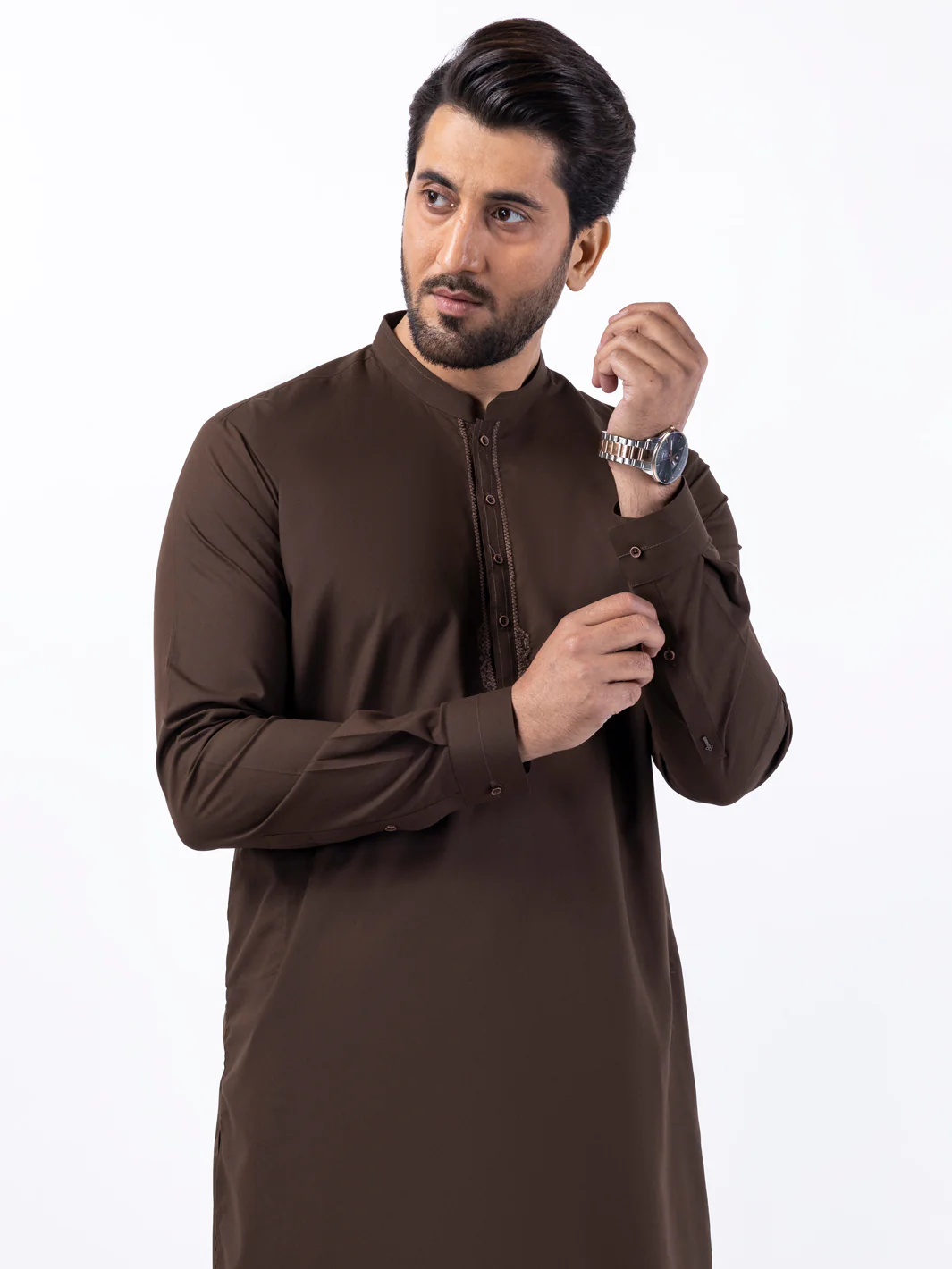 Brown Blended Kameez Shalwar - AL-KS-3087 - Image 2