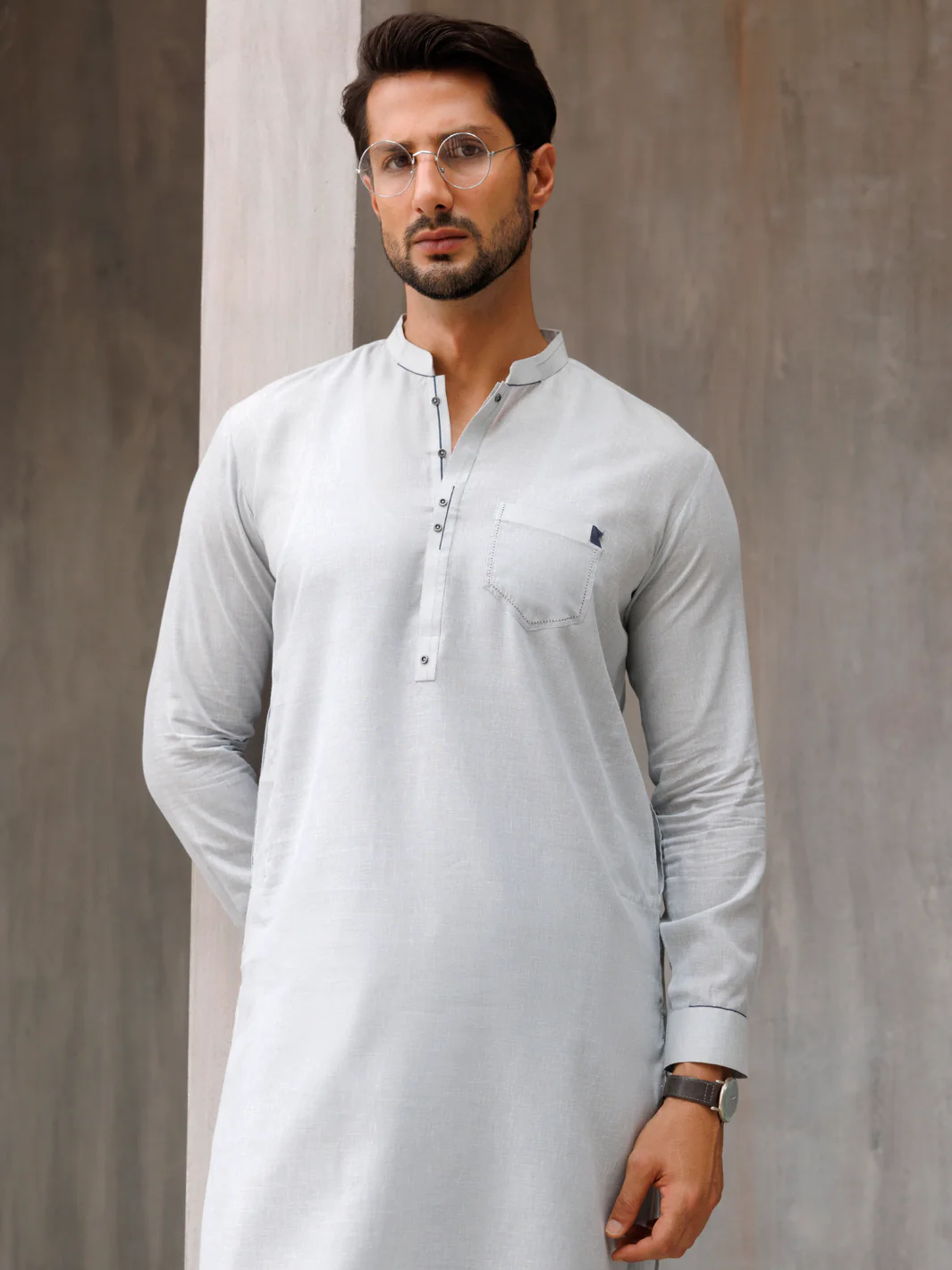 Light Blue Blended Kameez Shalwar - AL-KS-3093 - Image 2
