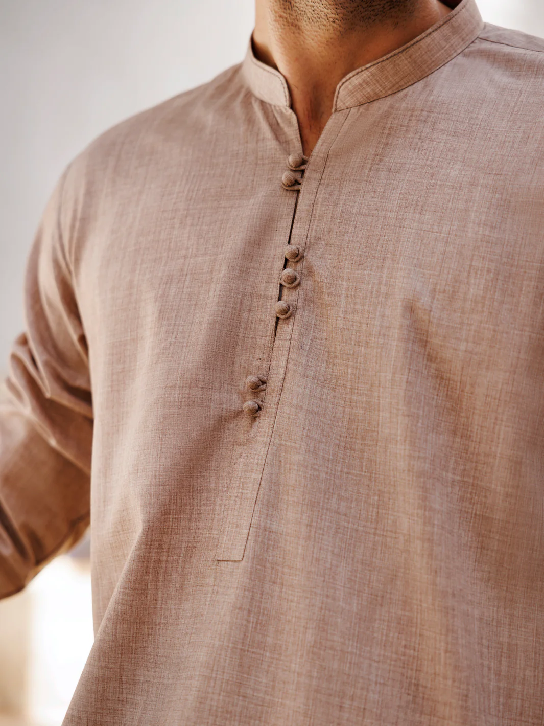 Light Brown Blended Kameez Shalwar - AL-KS-3103 - Image 3