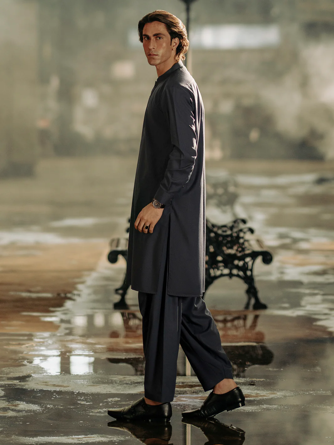 Blue Blended Kameez Shalwar - AL-KS-3113 - Image 3