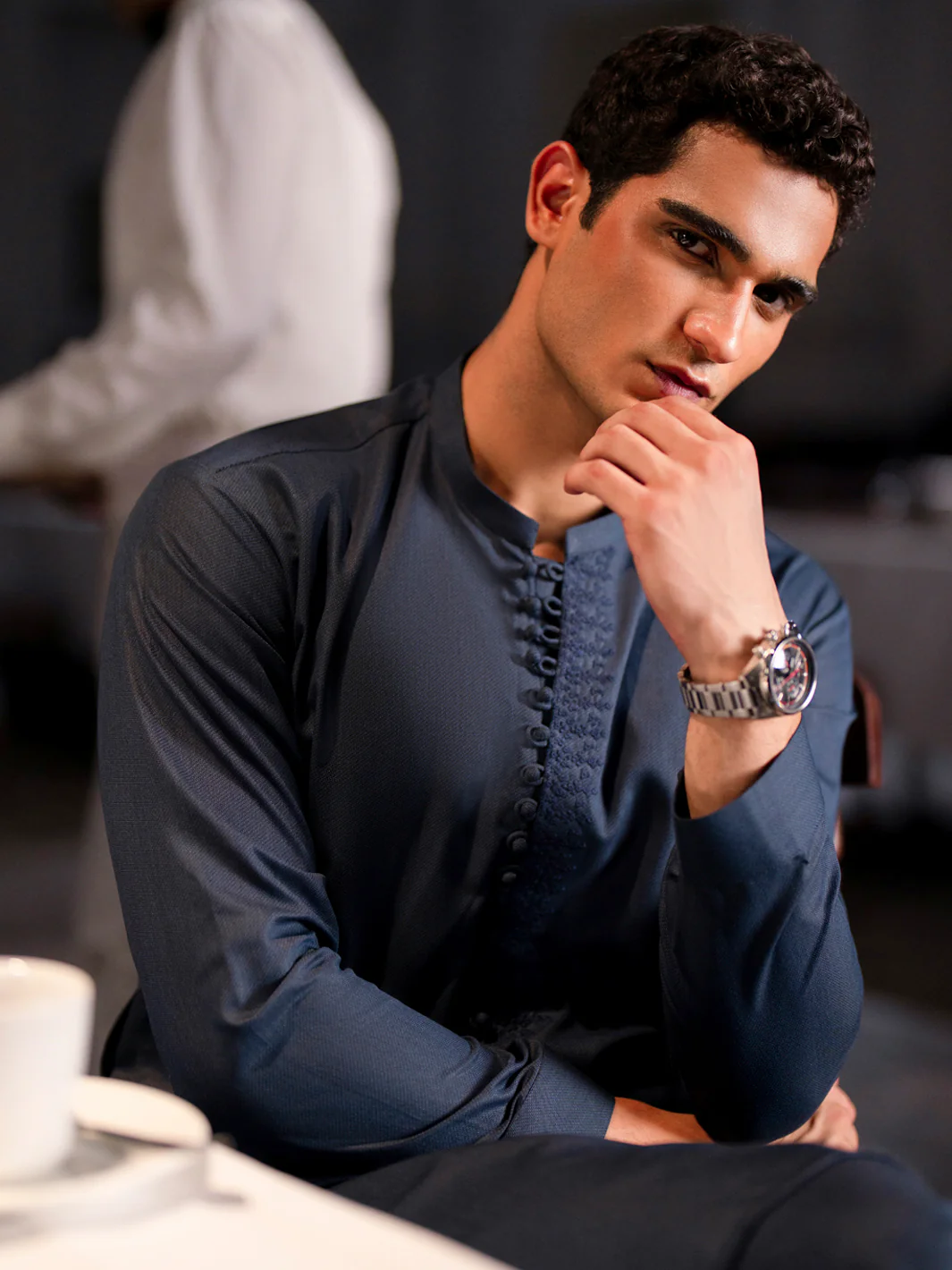 Blue Blended Kameez Shalwar - AL-KS-3128 - Image 2