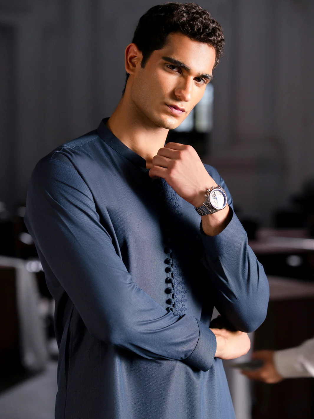 Blue Blended Kameez Shalwar - AL-KS-3128 - Image 4