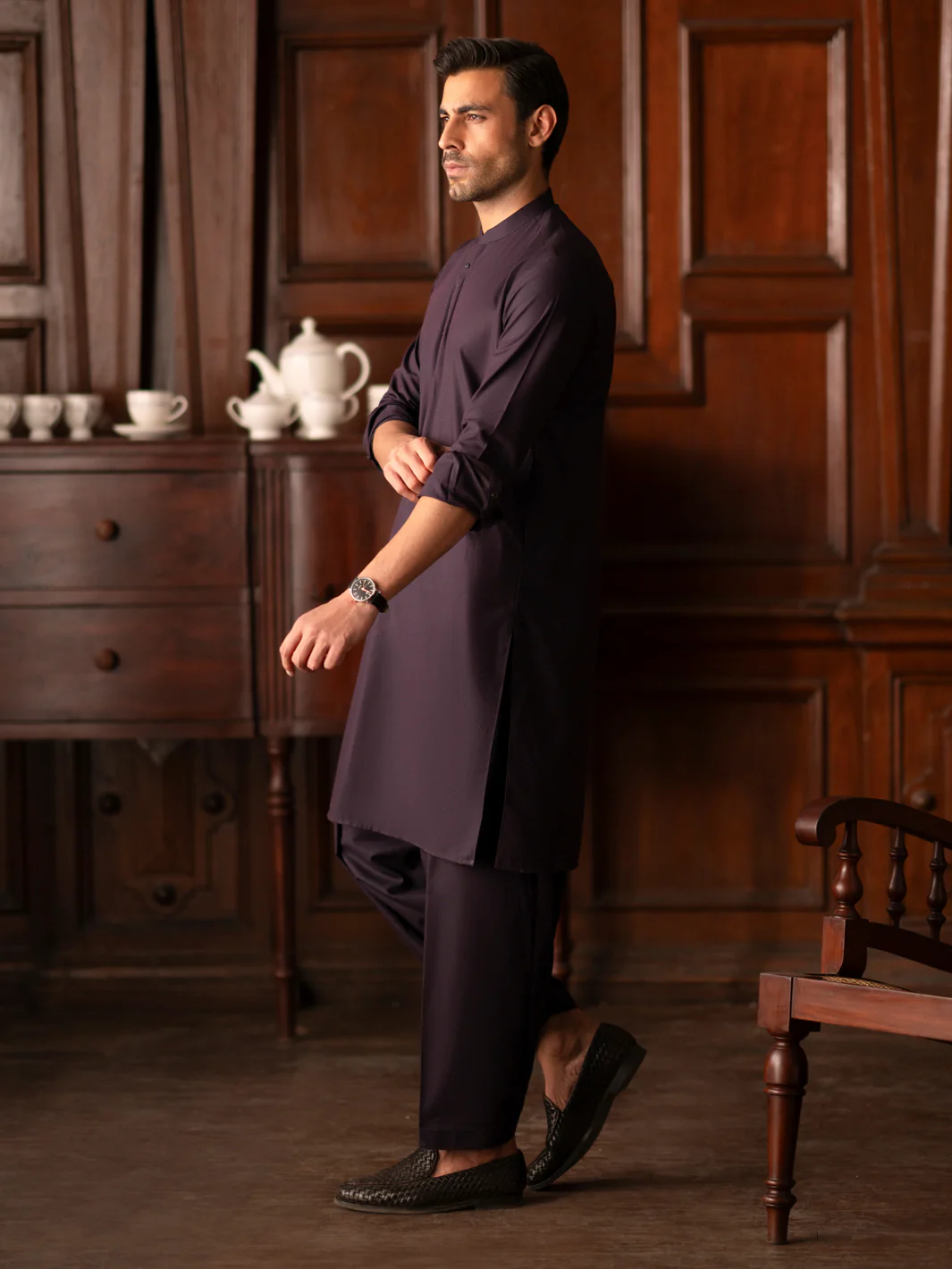 Purple Blended Kameez Shalwar - AL-KS-3130 - Image 3