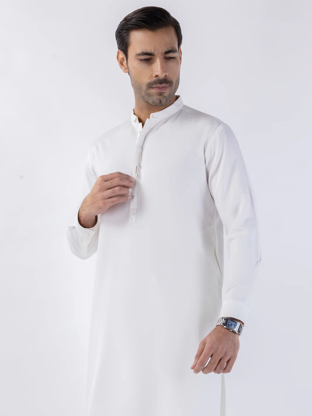 White Blended Kameez Shalwar - AL-KS-3138 - Image 2