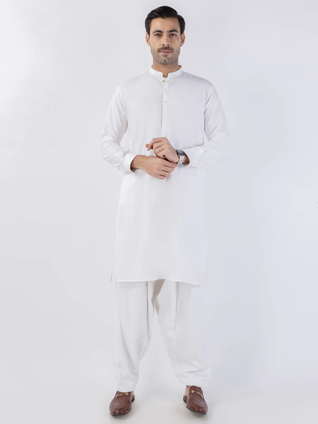 White Blended Kameez Shalwar - AL-KS-3139
