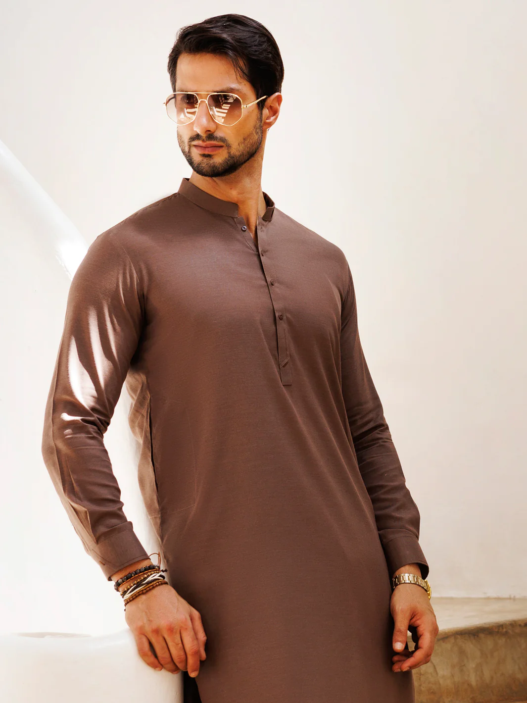 Brown Blended Kameez Shalwar - AL-KS-3147 - Image 2