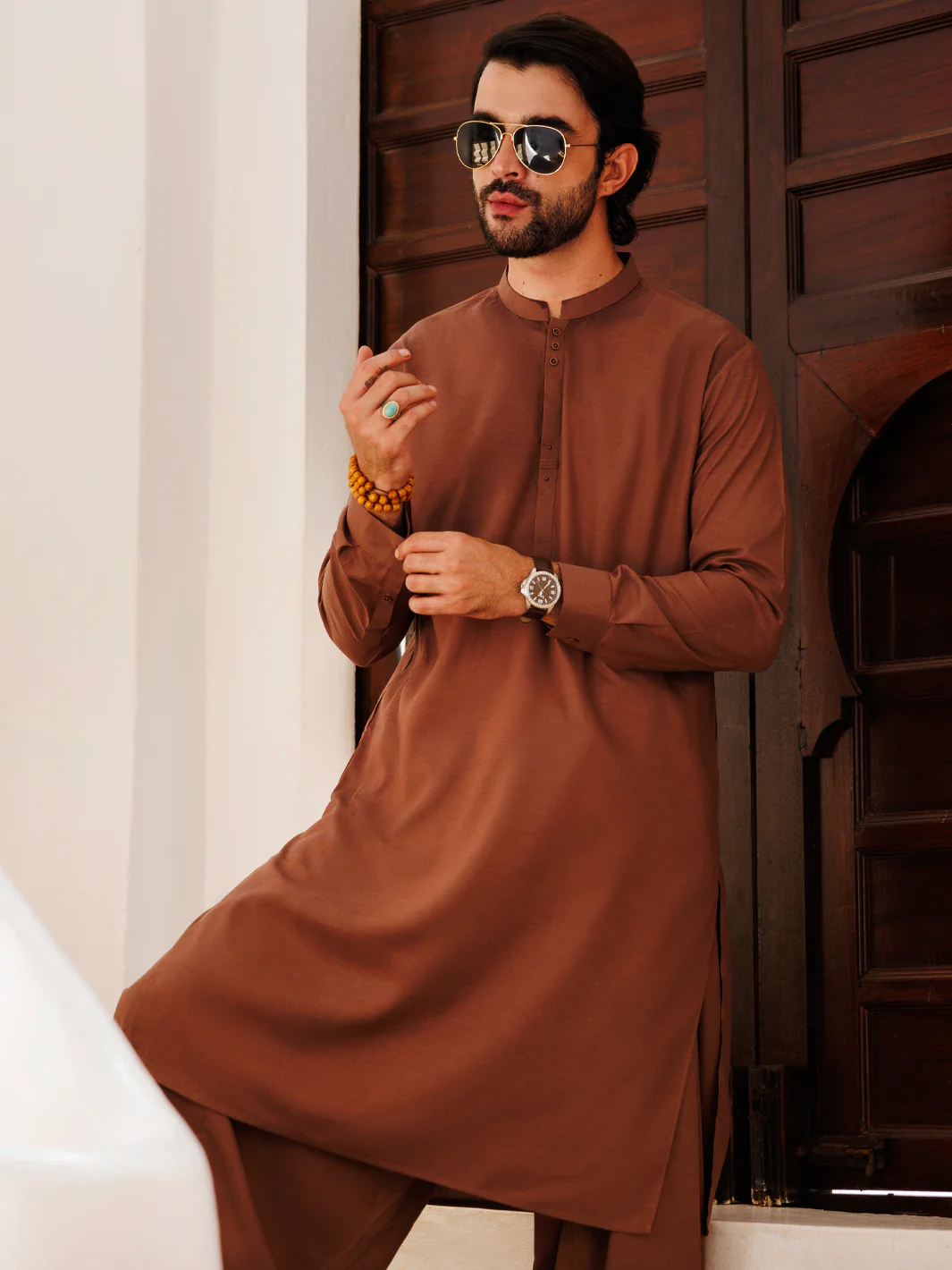 Brown Blended Kameez Shalwar - AL-KS-3151 - Image 2