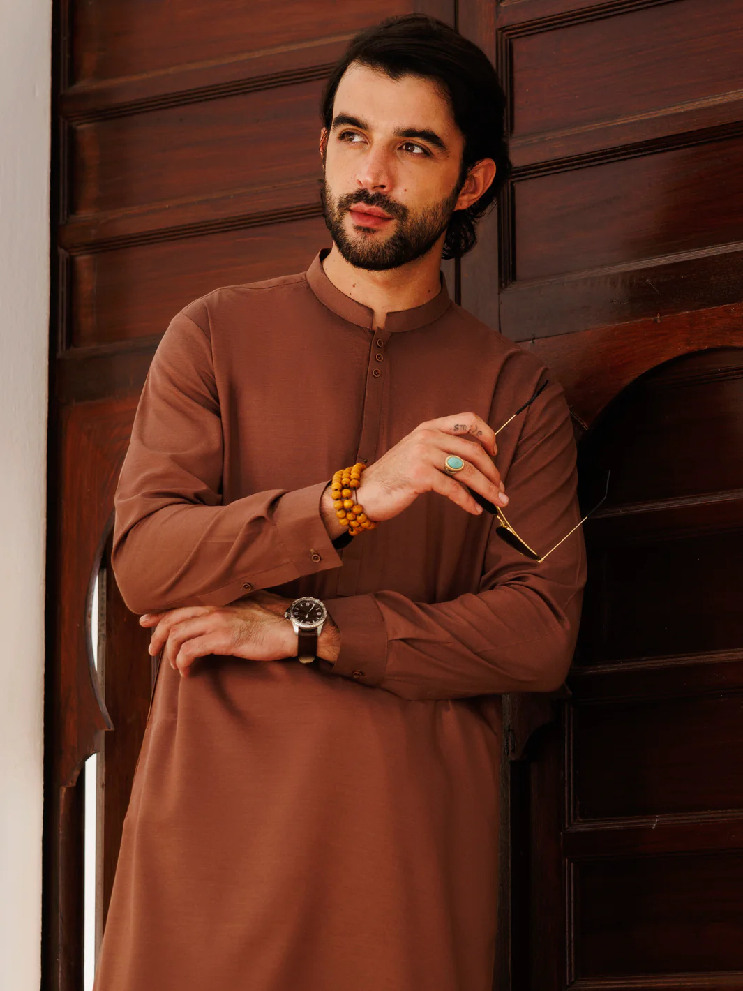 Brown Blended Kameez Shalwar - AL-KS-3151 - Image 4
