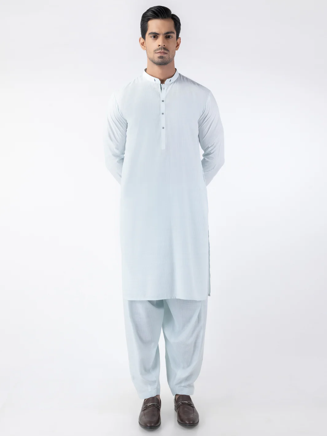 Light Blue Blended Kameez Shalwar - AL-KS-3156