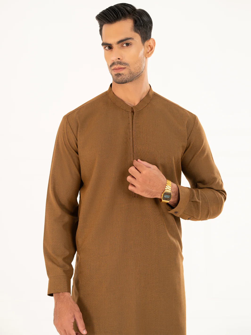 Brown Semi-Formal Kameez Shalwar - AL-KS-3161B - Image 2