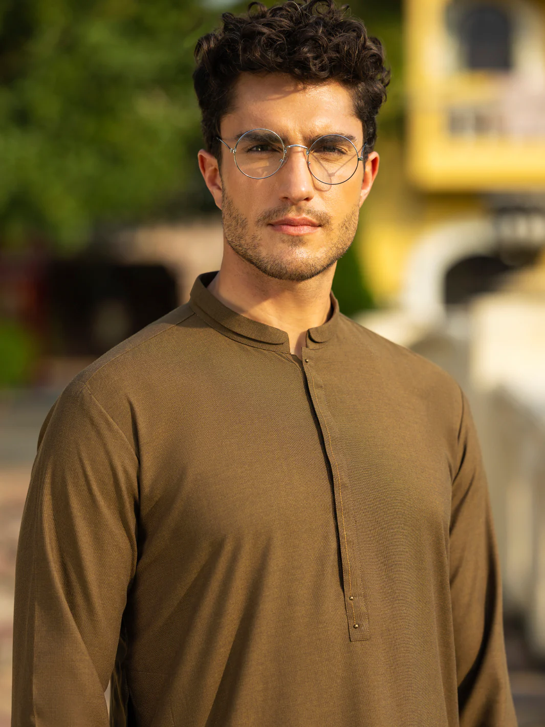 Olive Green Blended Kameez Shalwar - AL-KS-3165A - Image 4