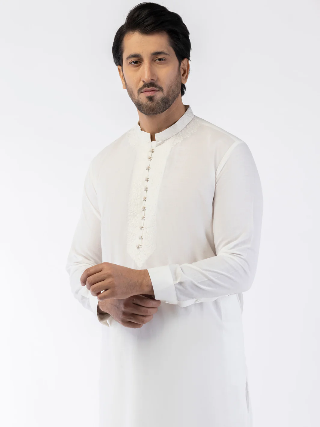 White Blended Kameez Shalwar - AL-KS-3167 - Image 2