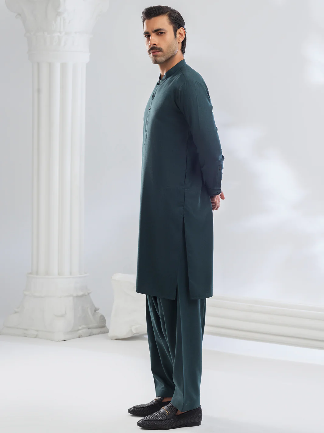 Green Blended Kameez Shalwar - AL-KS-3173 - Image 2
