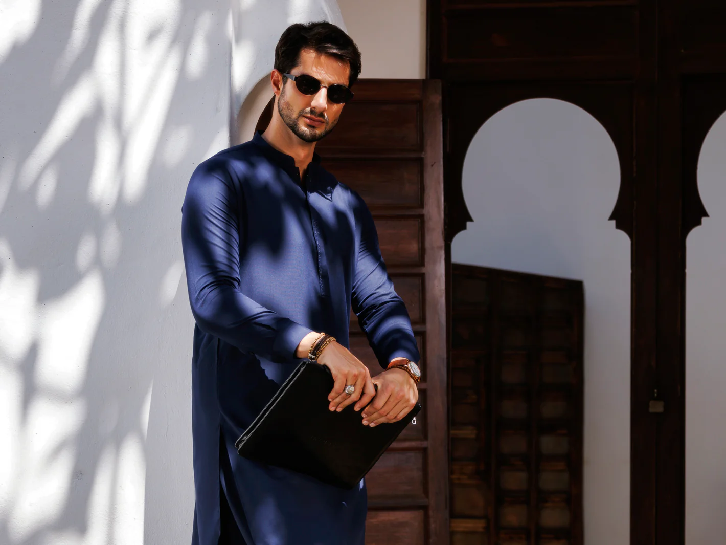 Navy Blue Blended Kameez Shalwar - AL-KS-3177 - Image 4