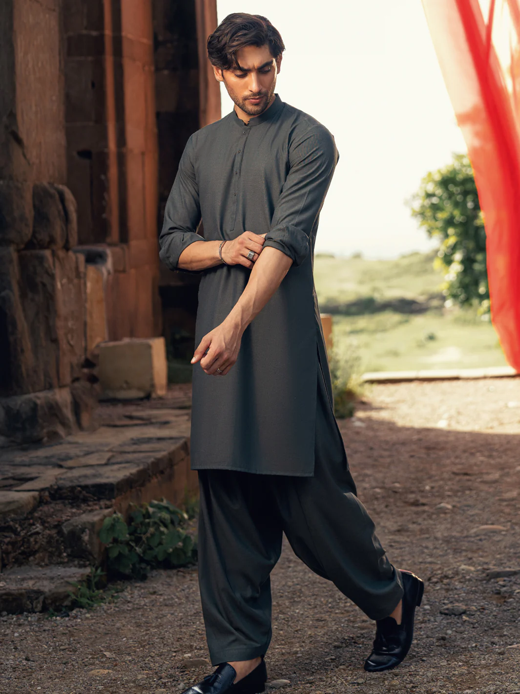 Green Cut & Sew Kameez Shalwar - AL-KS-3178 - Image 3