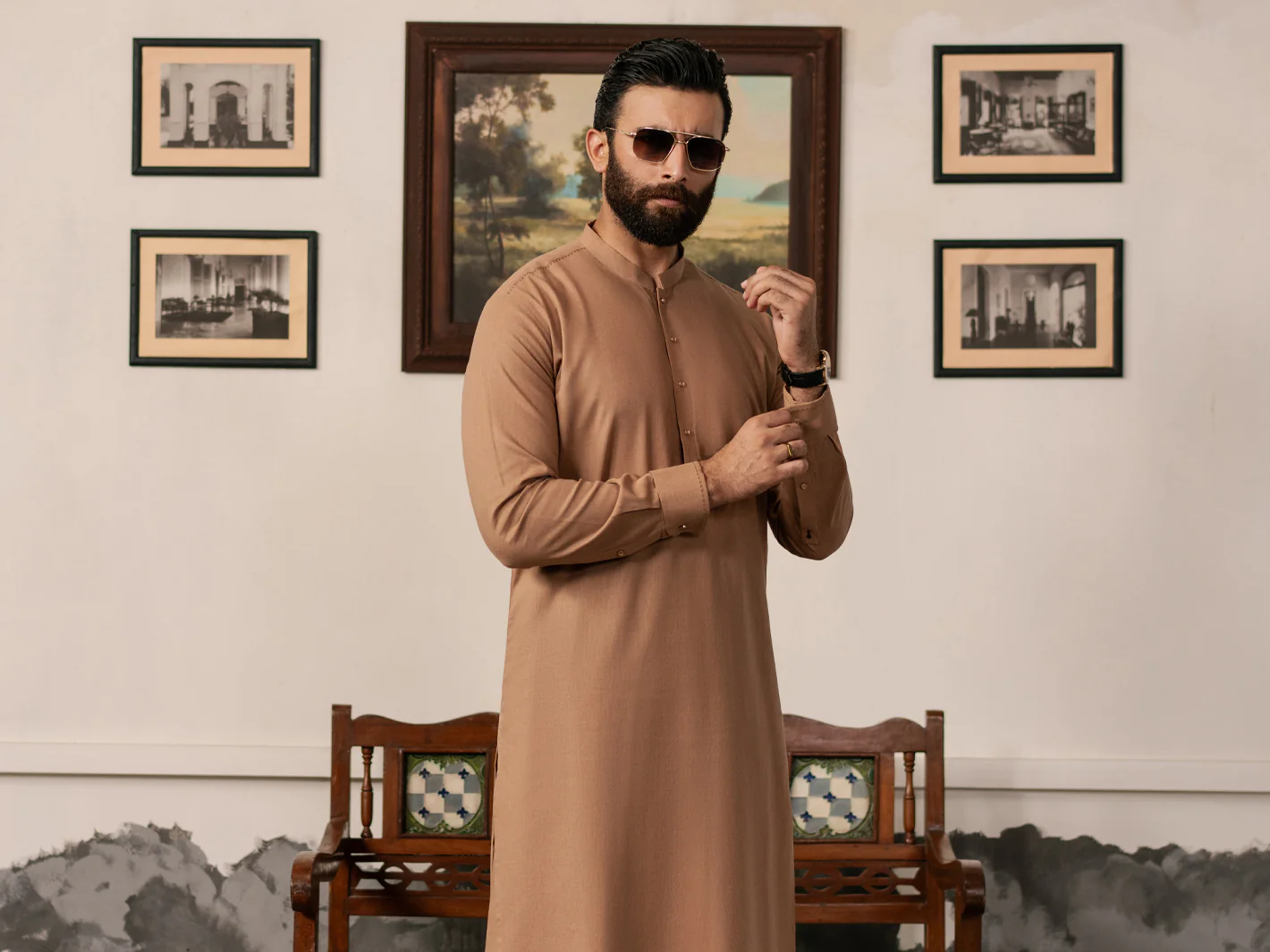 Brown Blended Kameez Shalwar - AL-KS-3184 - Image 5
