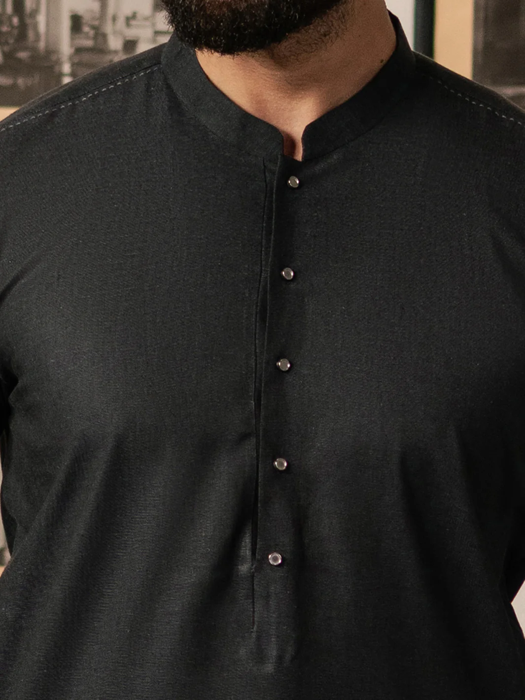 Charcoal Grey Blended Kameez Shalwar - AL-KS-3185 - Image 5