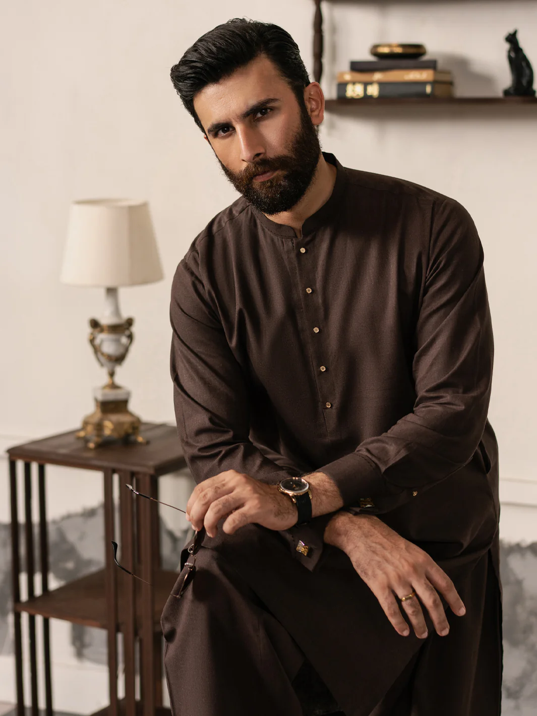 Dark Brown Blended Kameez Shalwar - AL-KS-3186 - Image 6
