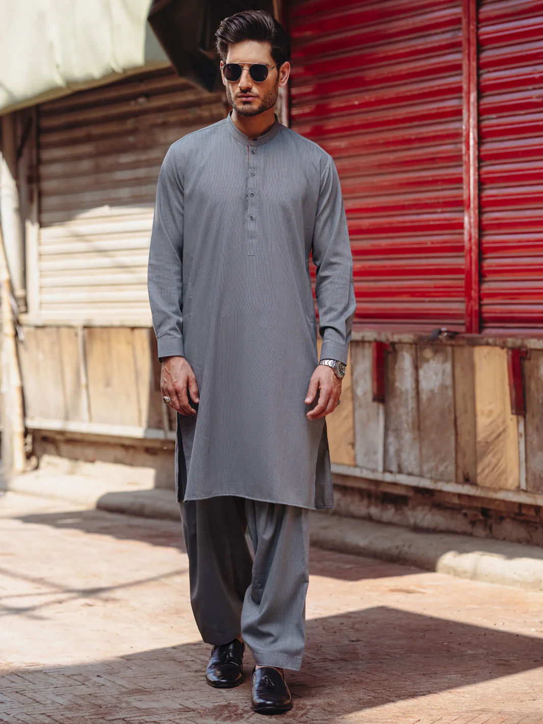 Grey Blended Kameez Shalwar - AL-KS-3193 - Image 4