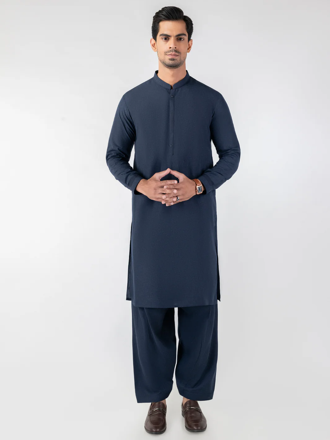 Navy Blue Blended Kameez Shalwar - AL-KS-3194