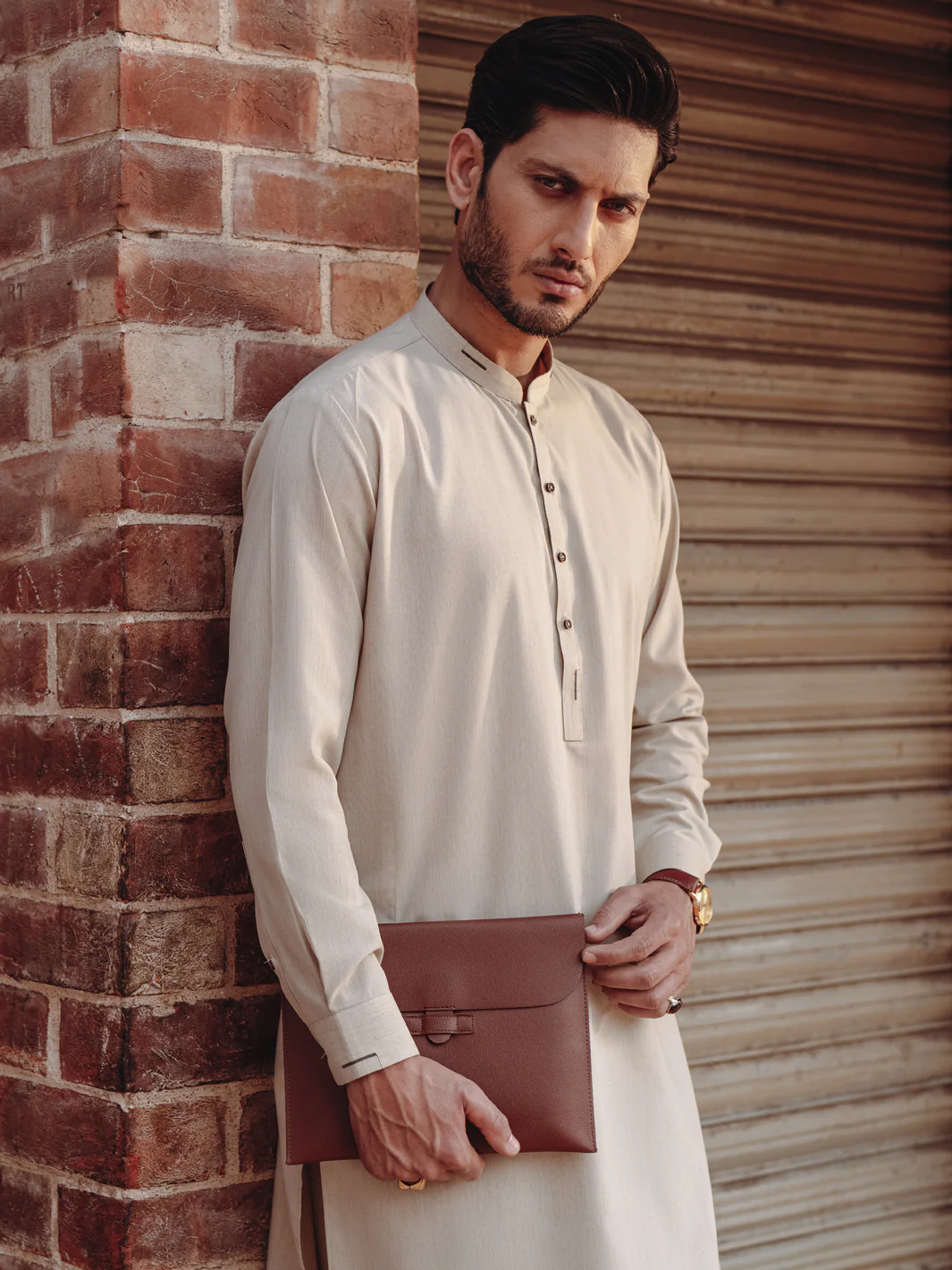 Beige Blended Kameez Shalwar - AL-KS-3195 - Image 2