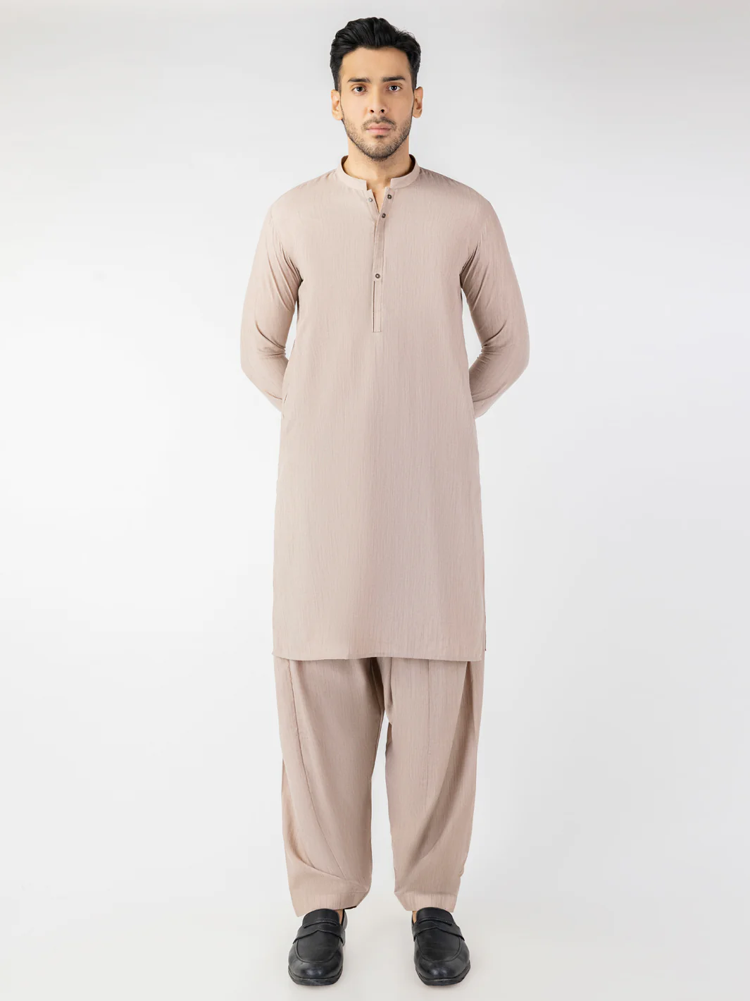 Light Brown Blended Kameez Shalwar - AL-KS-3198