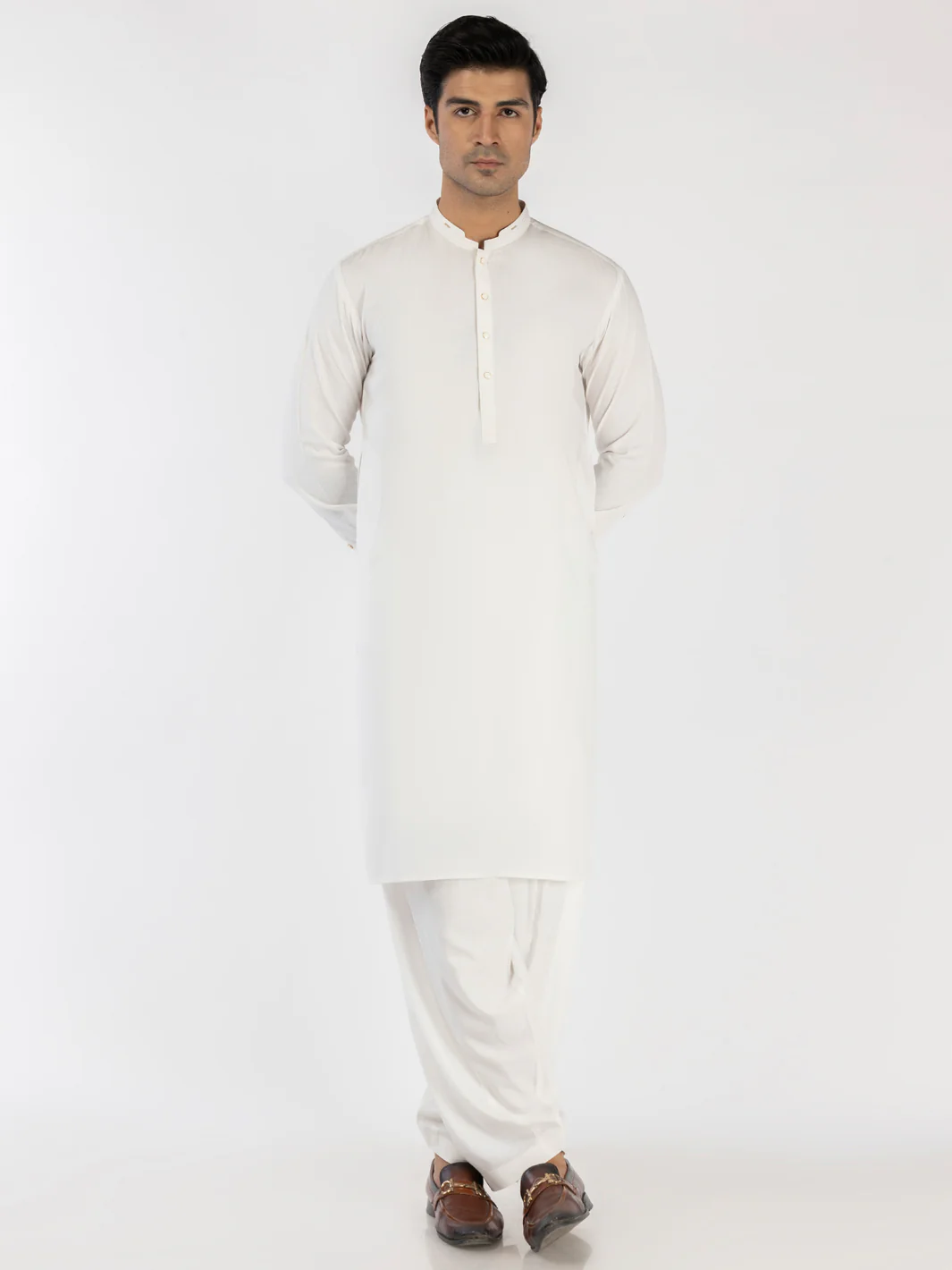 White Blended Kameez Shalwar - AL-KS-3199
