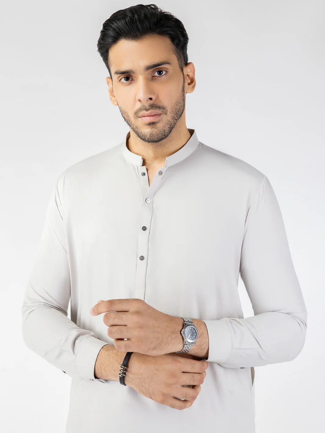 Light Grey Blended Kameez Shalwar - AL-KS-3200 - Image 3