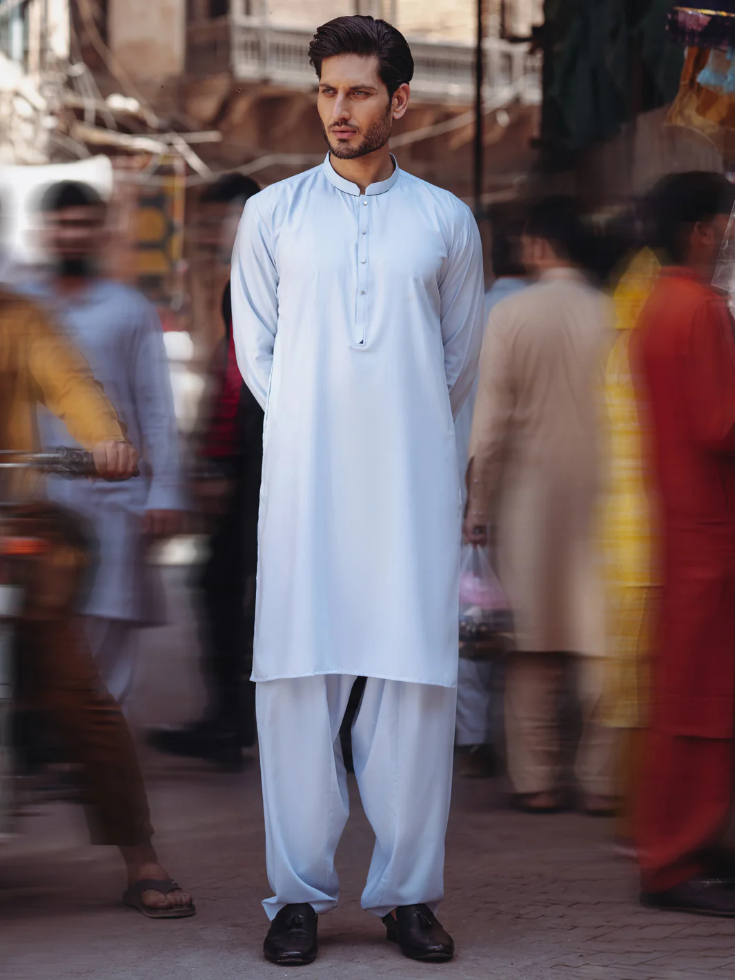 Light Blue Blended Kameez Shalwar - AL-KS-3201