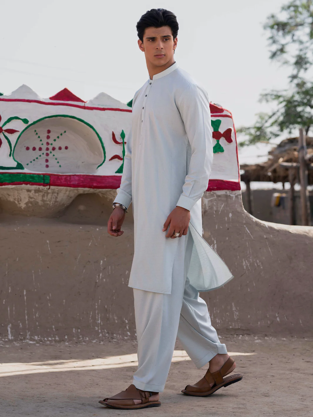 Sky Blue Blended Kameez Shalwar - AL-KS-3205