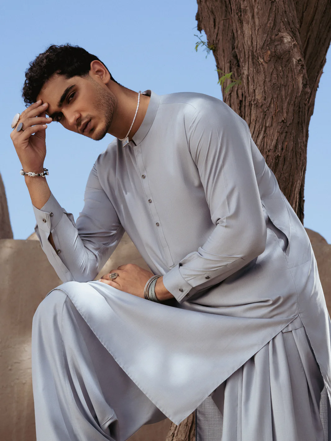Light Grey Blended Kameez Shalwar - AL-KS-3207 - Image 4