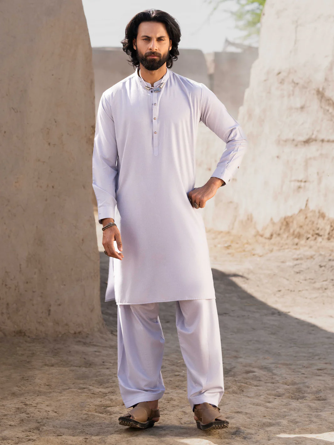 Sky Blue Blended Kameez Shalwar - AL-KS-3209