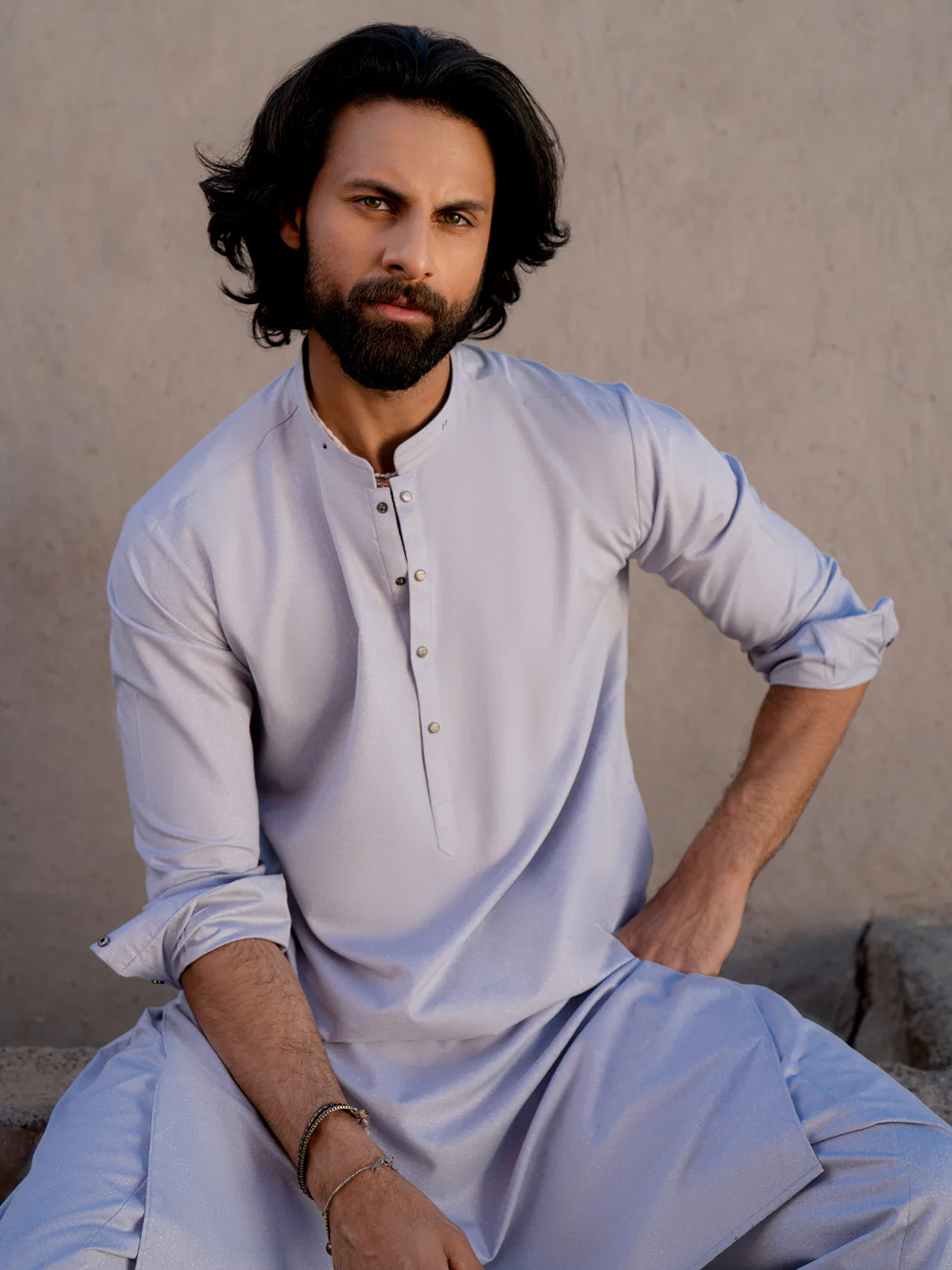Sky Blue Blended Kameez Shalwar - AL-KS-3209 - Image 2