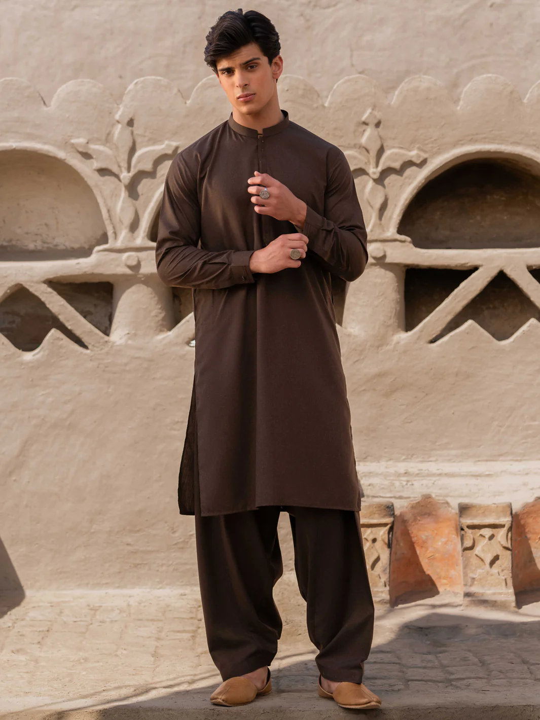 Dark Brown Blended Kameez Shalwar - AL-KS-3211