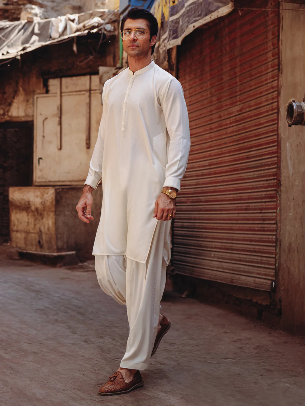 Off White Blended Kameez Shalwar - AL-KS-3212B