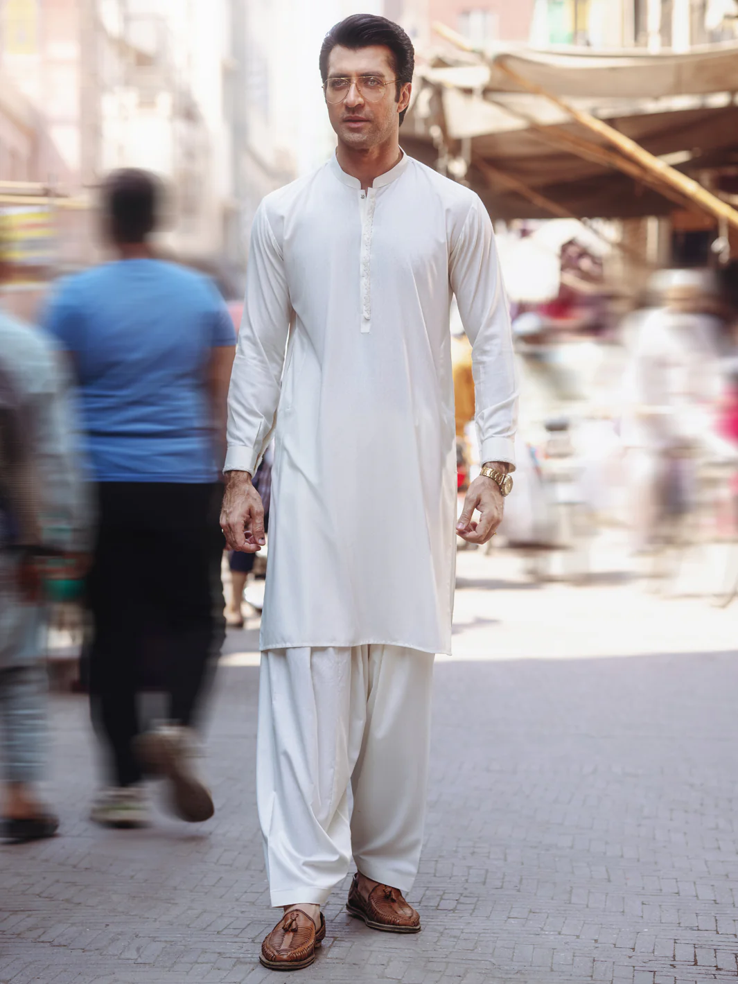 Off White Blended Kameez Shalwar - AL-KS-3212B - Image 5