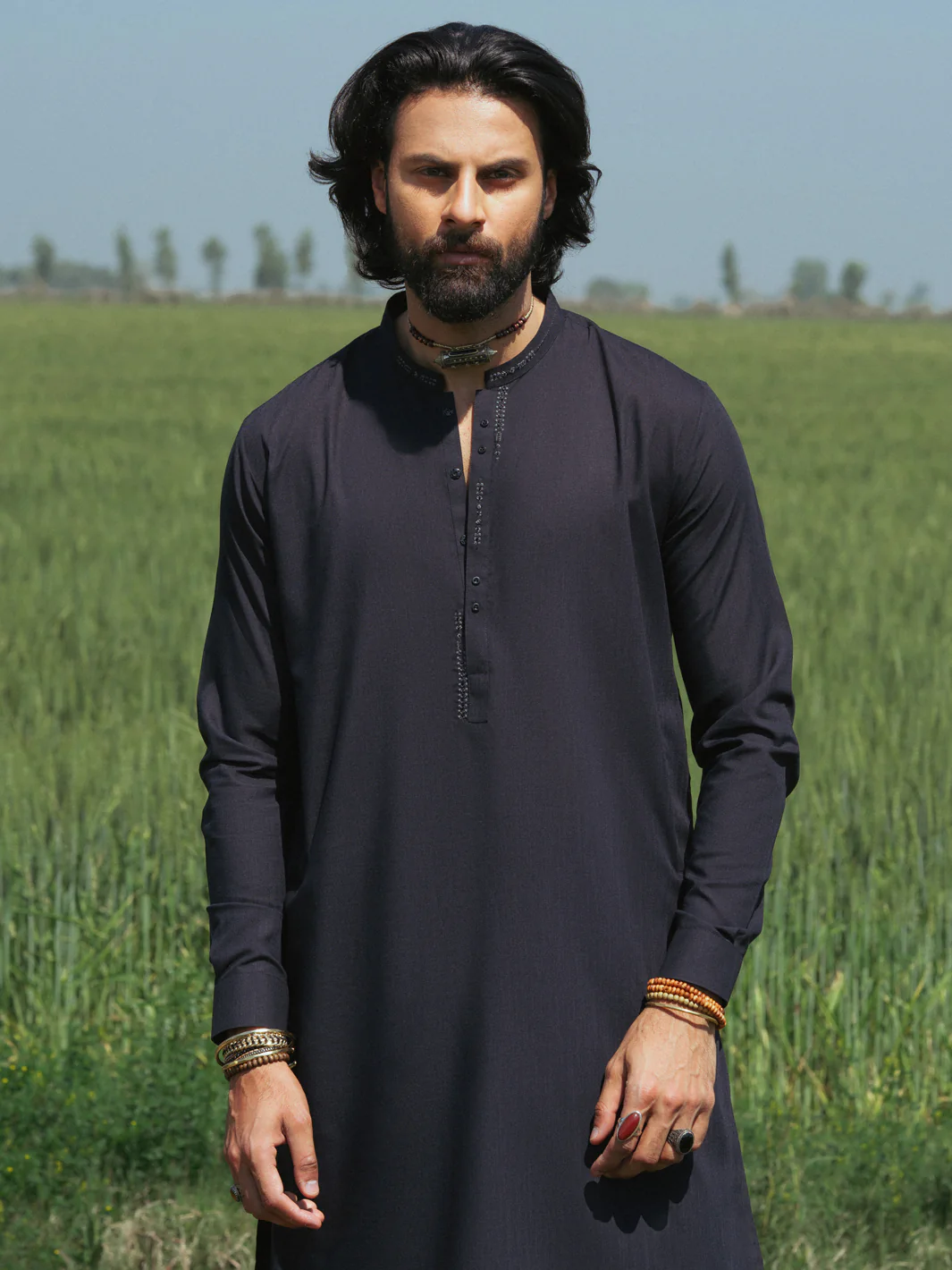Black Blended Kameez Shalwar - AL-KS-3217B - Image 3