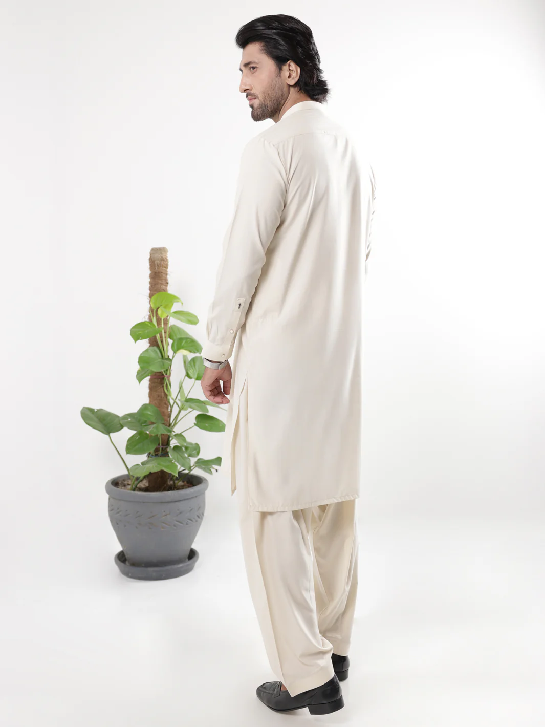 Cream Blended Kameez Shalwar - AL-KS-3224A - Image 2