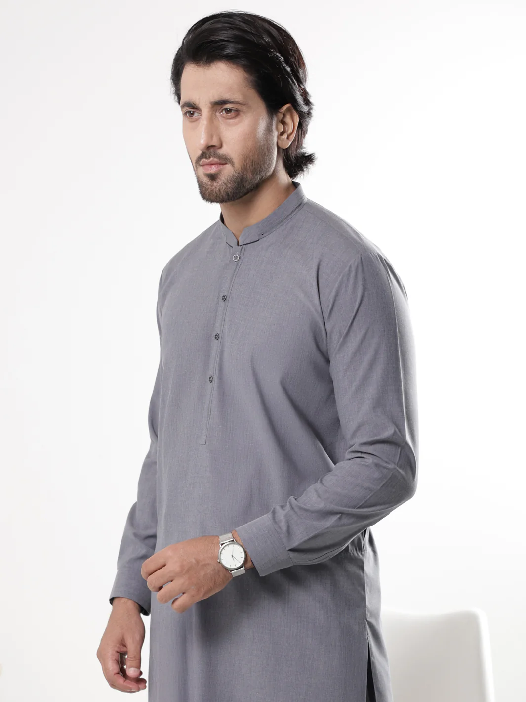 Grey Blended Kameez Shalwar - AL-KS-3232 - Image 2
