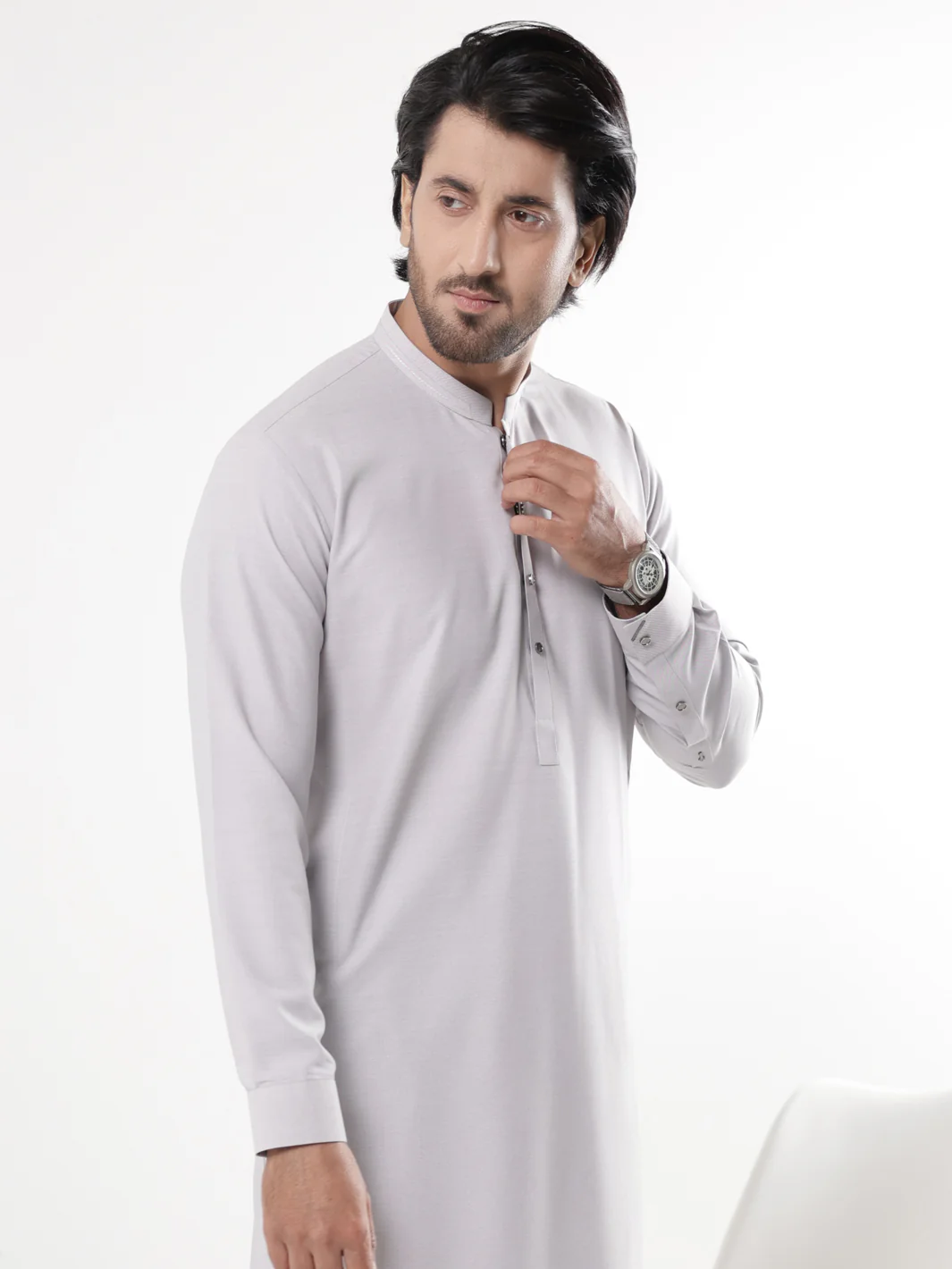 Ash Grey Blended Kameez Shalwar - AL-KS-3233 - Image 2