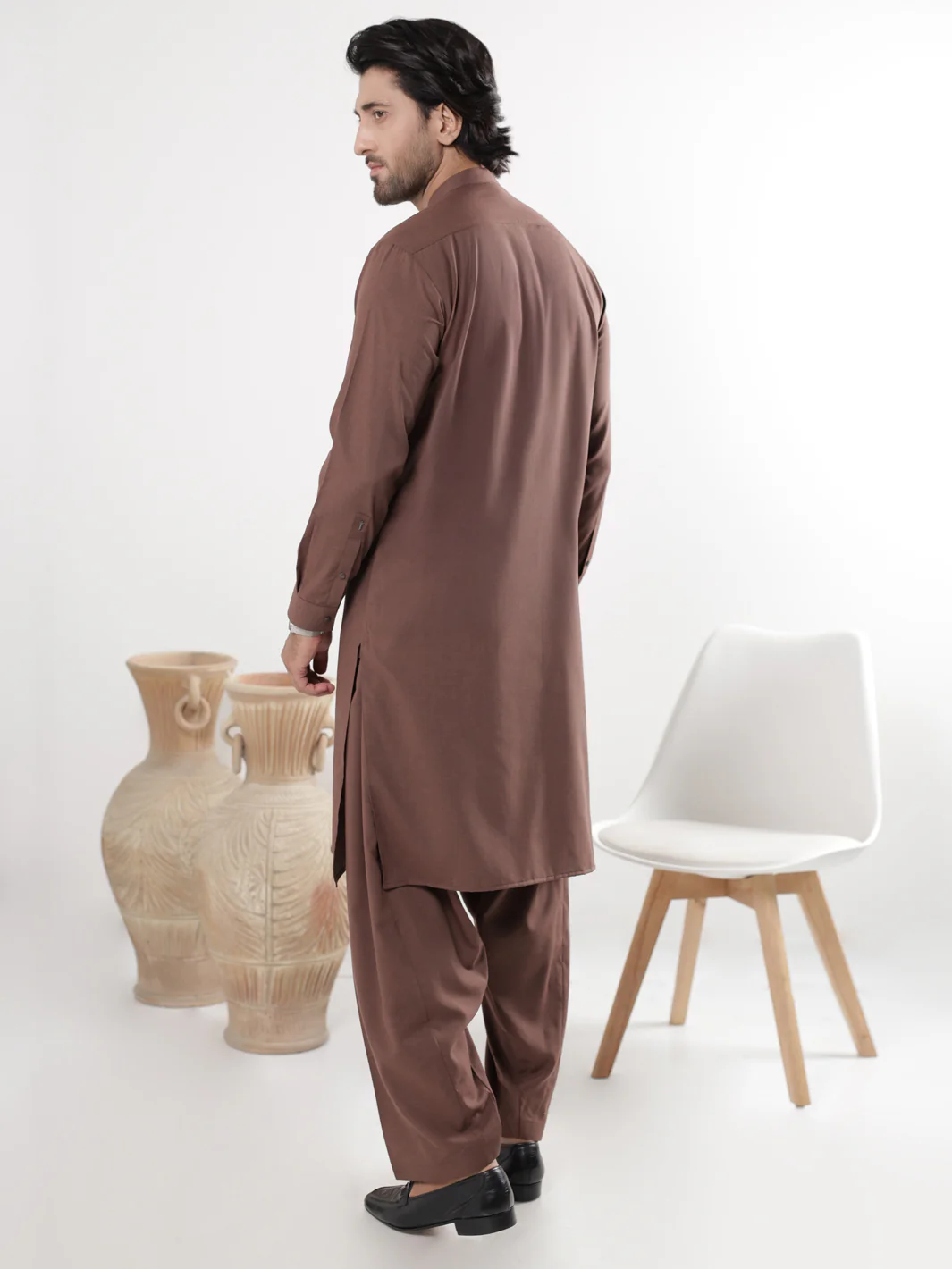 Brown Blended Kameez Shalwar - AL-KS-3234 - Image 3