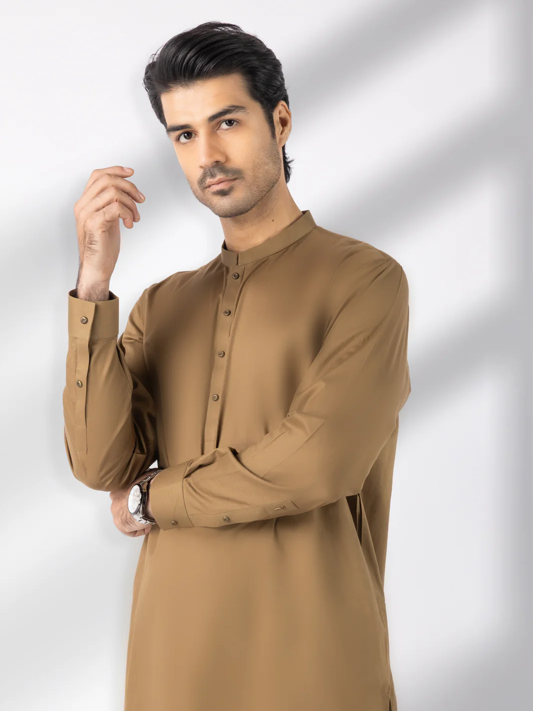 Olive Cotton Kameez Shalwar - AL-KS-3242D - Image 3