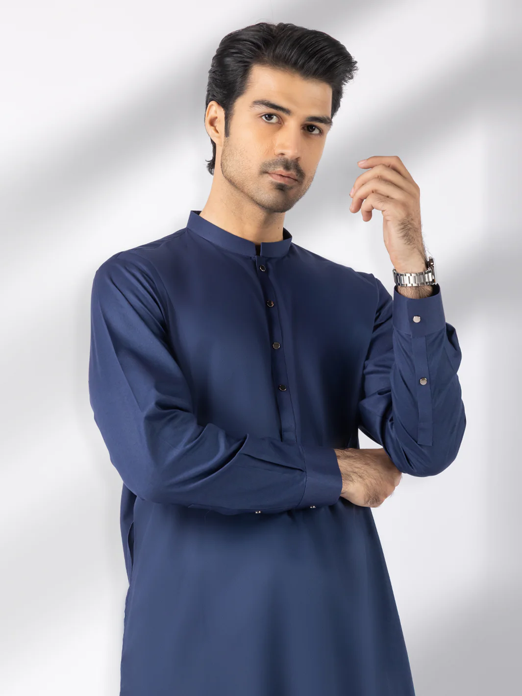 Dark Blue Cotton Kameez Shalwar - AL-KS-3242F - Image 3