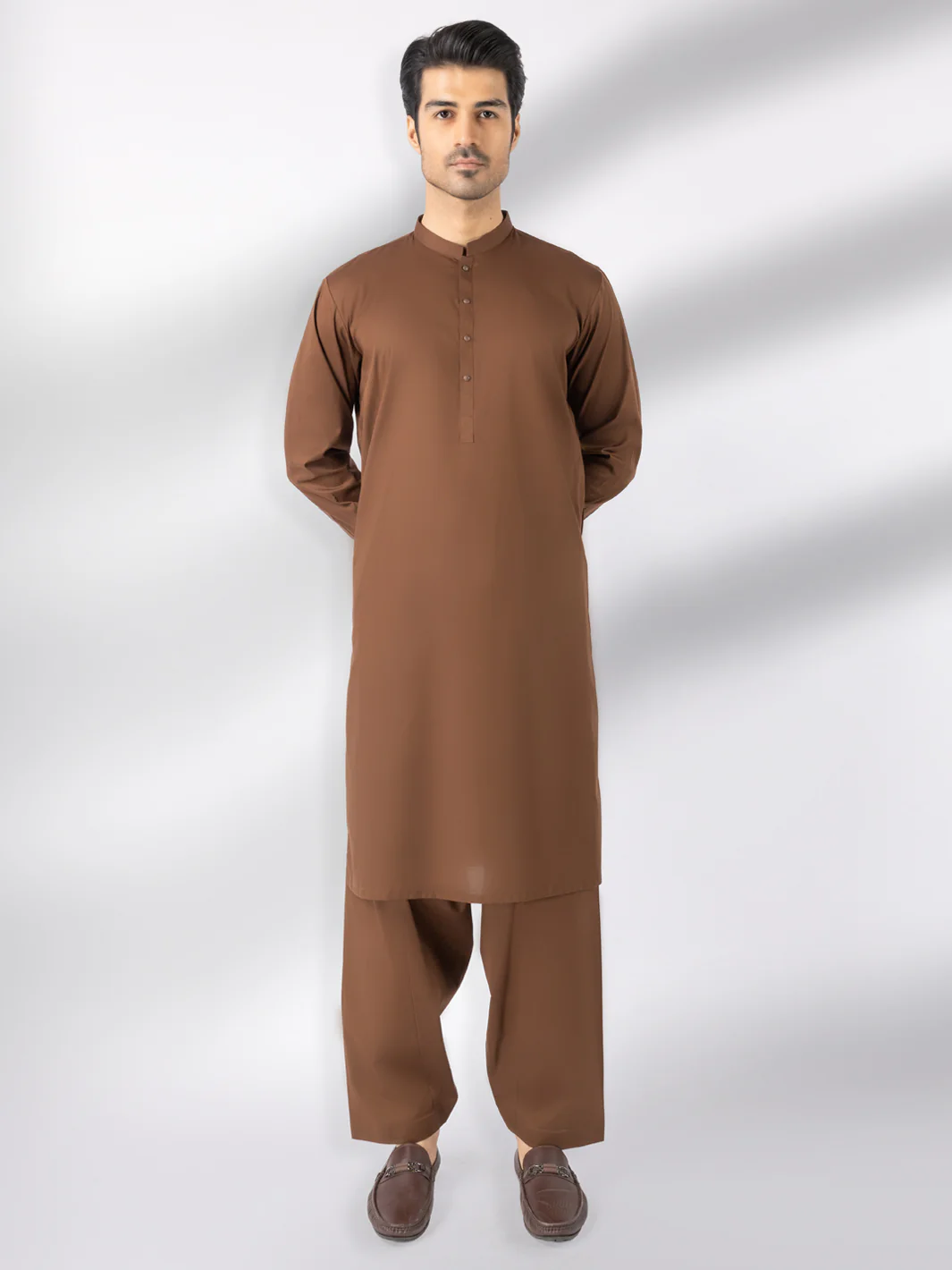 Brown Cotton Kameez Shalwar - AL-KS-3245A