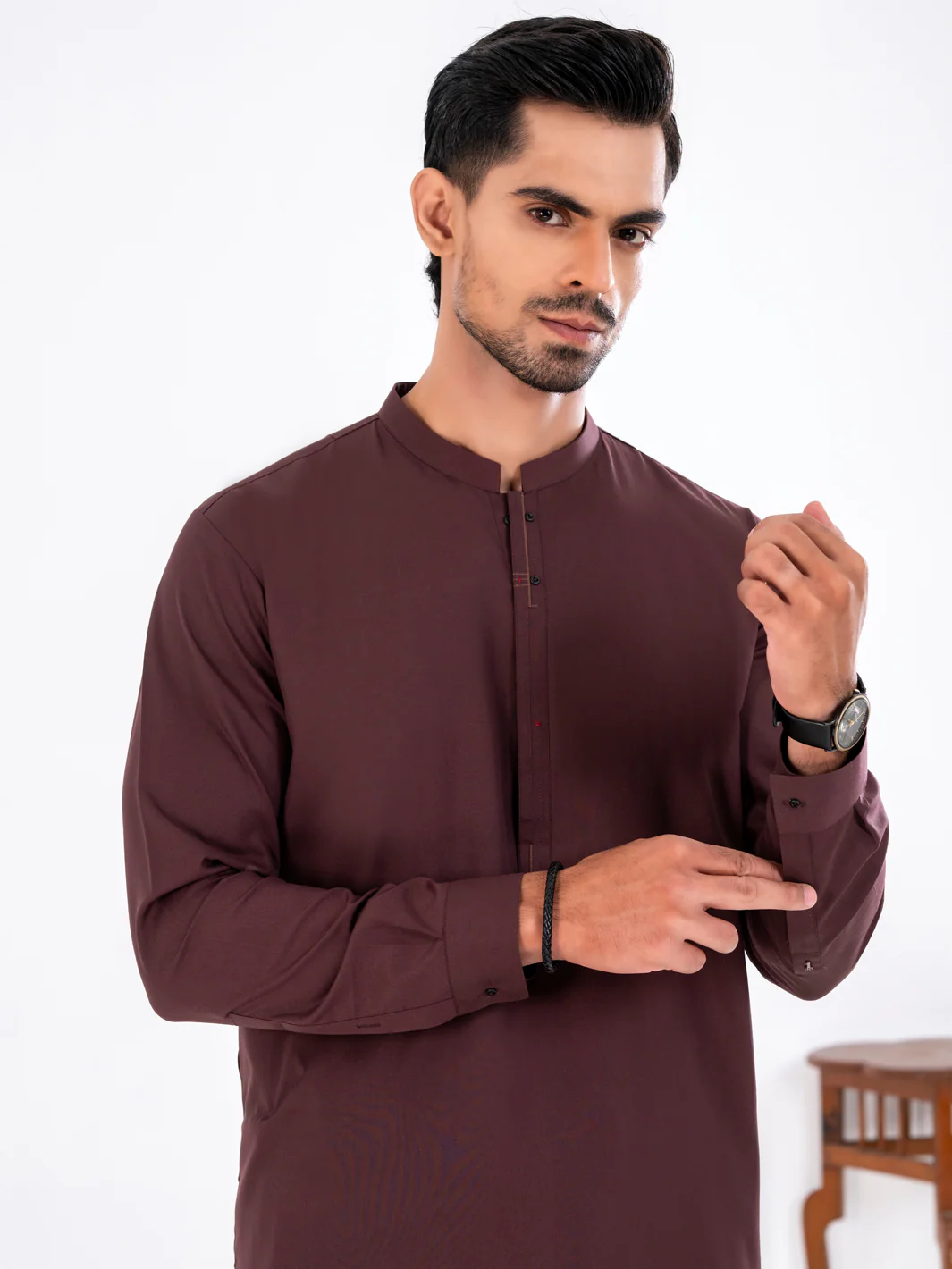Maroon Blended Kameez Shalwar - AL-KS-3249 - Image 2